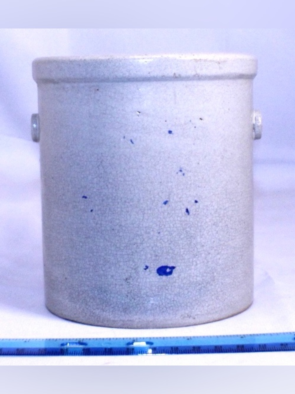 Antique Early American Salt Glazed Speckled Stoneware Crock